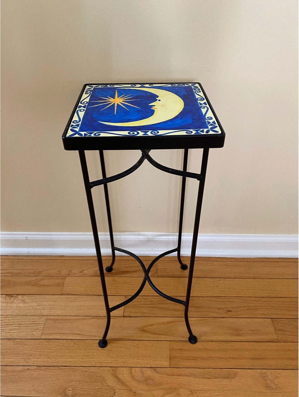 Moon Star Ceramic Tile Accent Table Metal Plant Stand